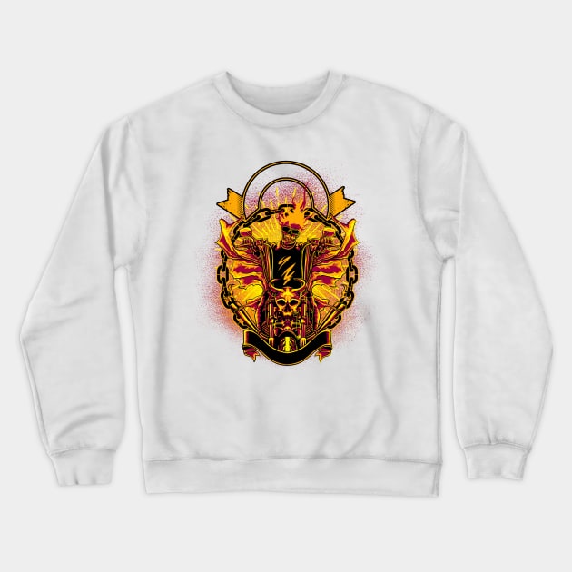 A burning skeleton on a motorcycle Crewneck Sweatshirt by Shadowbyte91